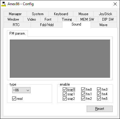 Anex86 sound config screen